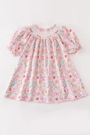 Pink Floral Smocked Dress